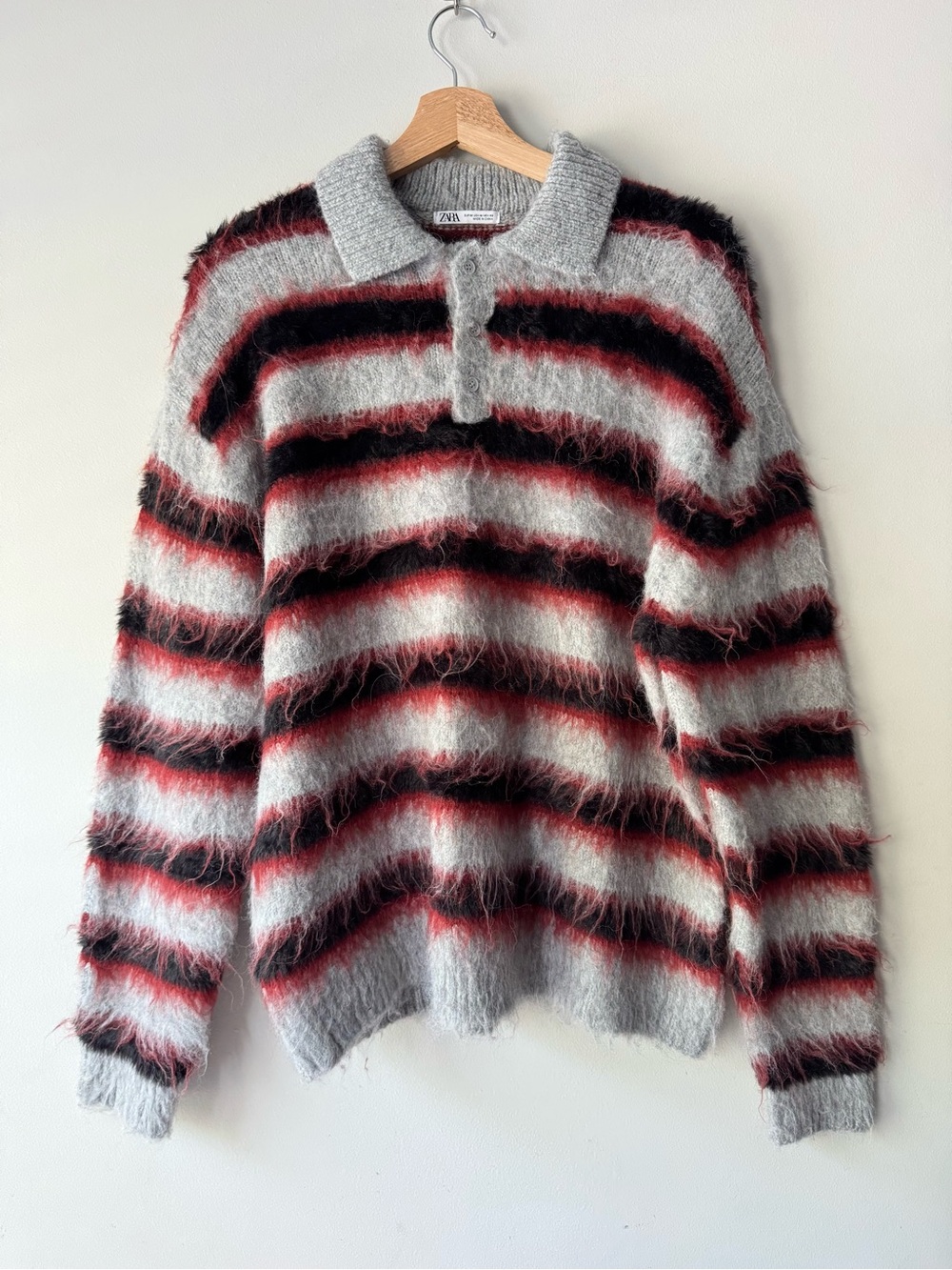 Zara Fuzzy Crewneck Polo Sweater